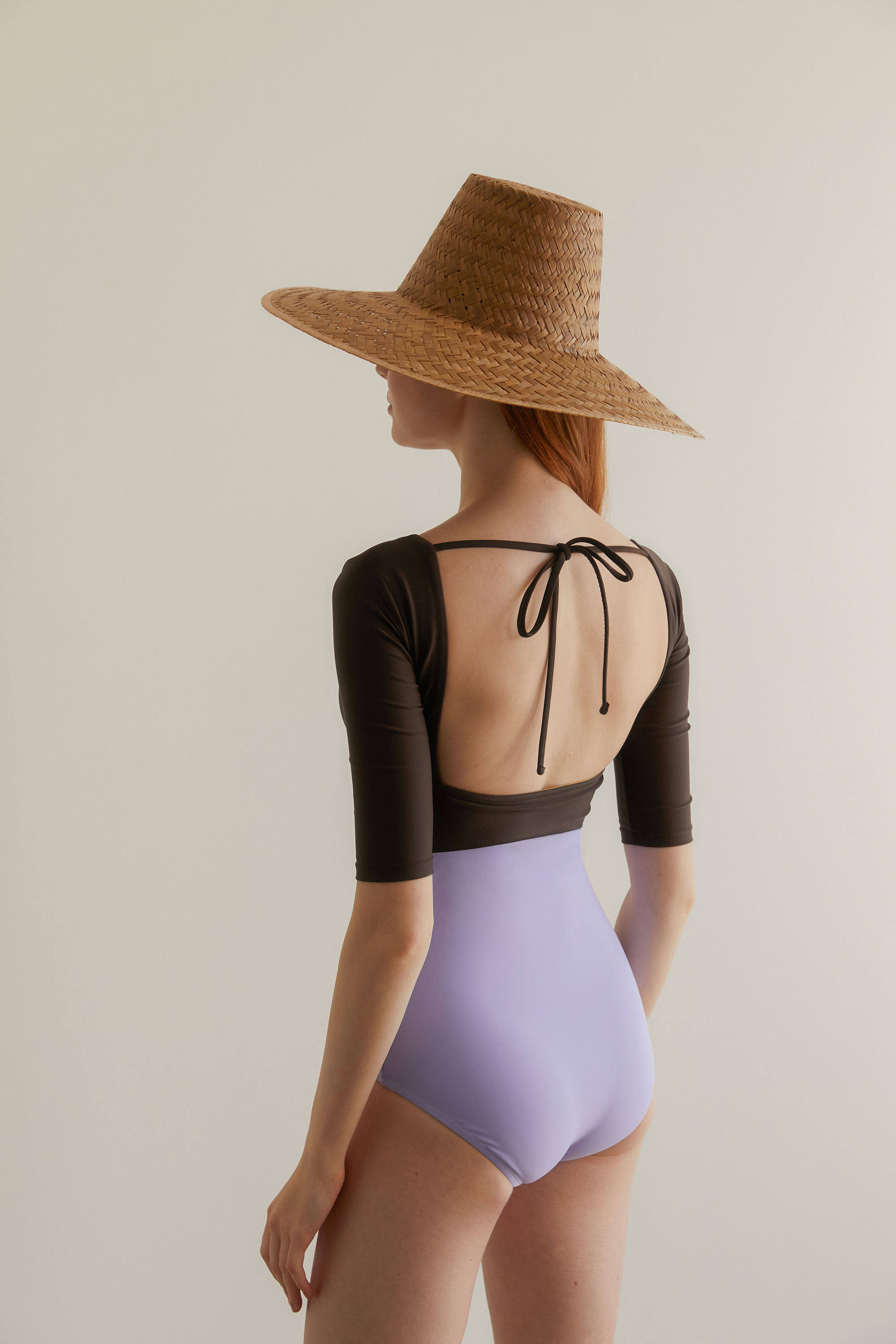 SQUARE NECK SWIMSUIT - BROWN / LILAC